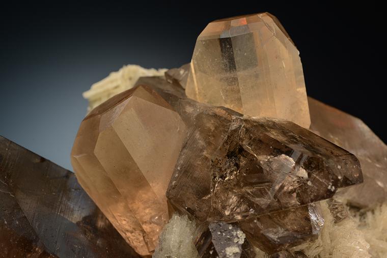 TOPAZ on QUARTZ var. Smoky with ALBITE (repaired)